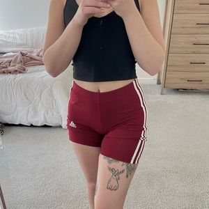 Adidas’s Burgundy And White Striped Bike Shorts